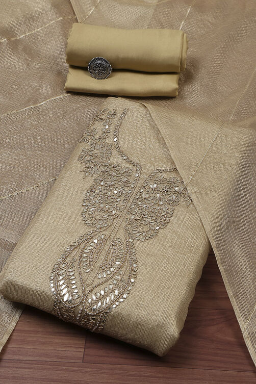 Peach-Toned Tissue Embroidered Unstitched Suit Set image number 0