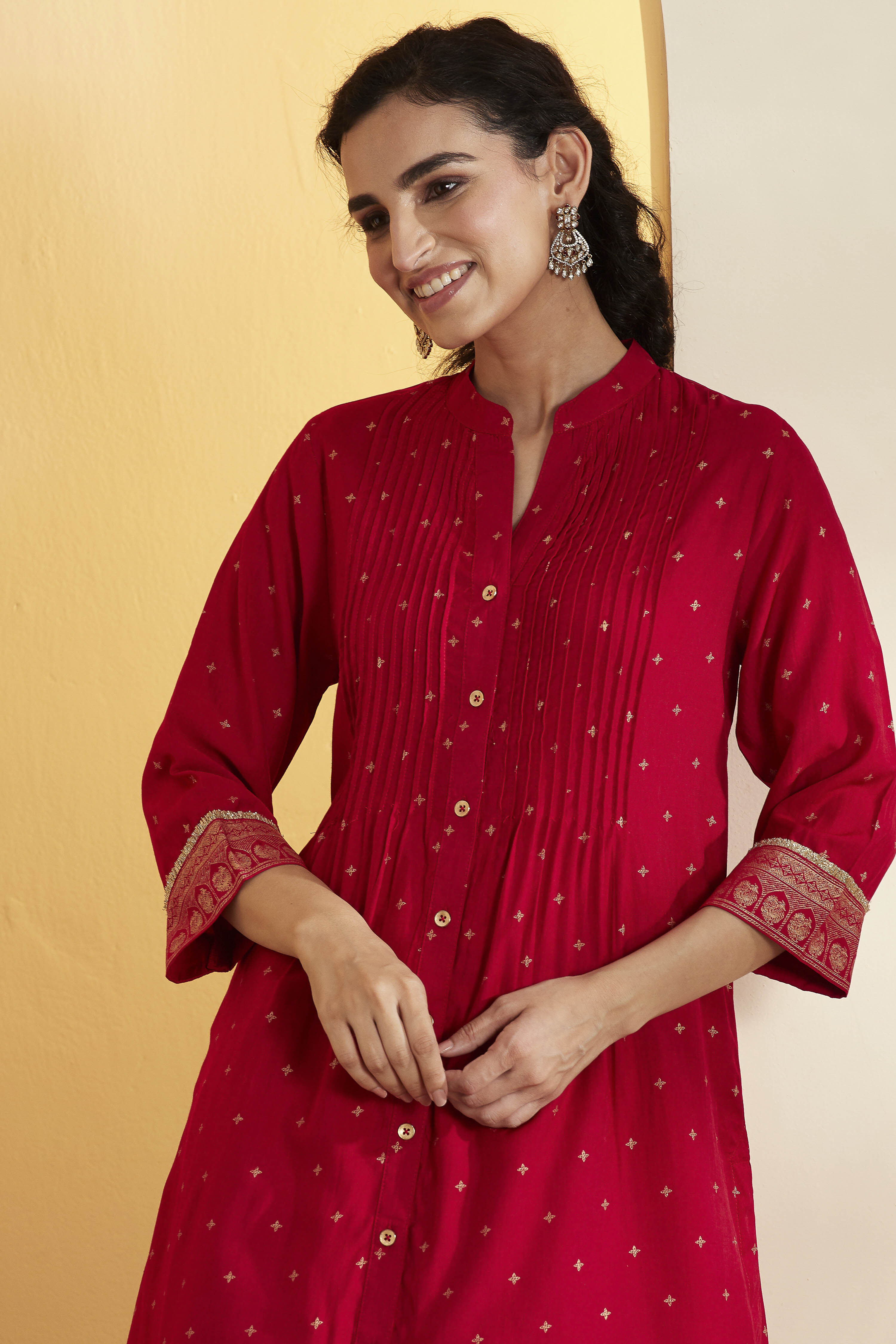 Pink Viscose Blend A Line Kurta image number 1