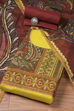 Yellow Cotton Hand Block Print Unstitched Suit Set image number 0