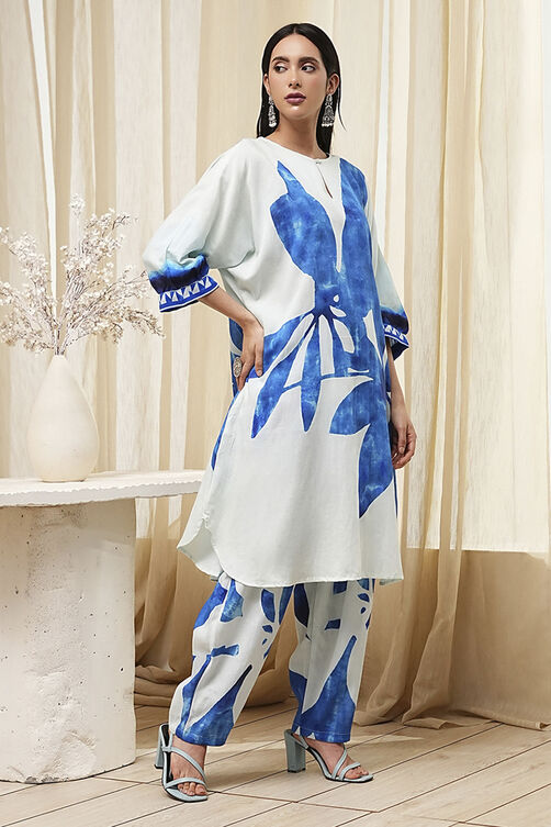 Indigo Blue and White Straight Co-ord Set image number 6