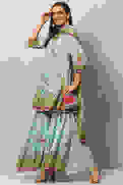 Mint Green Cotton Sharara Kurta Garara Suit Set image number 5