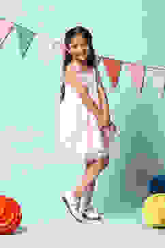 Baby Pink Nylon Gathered Dress image number 3