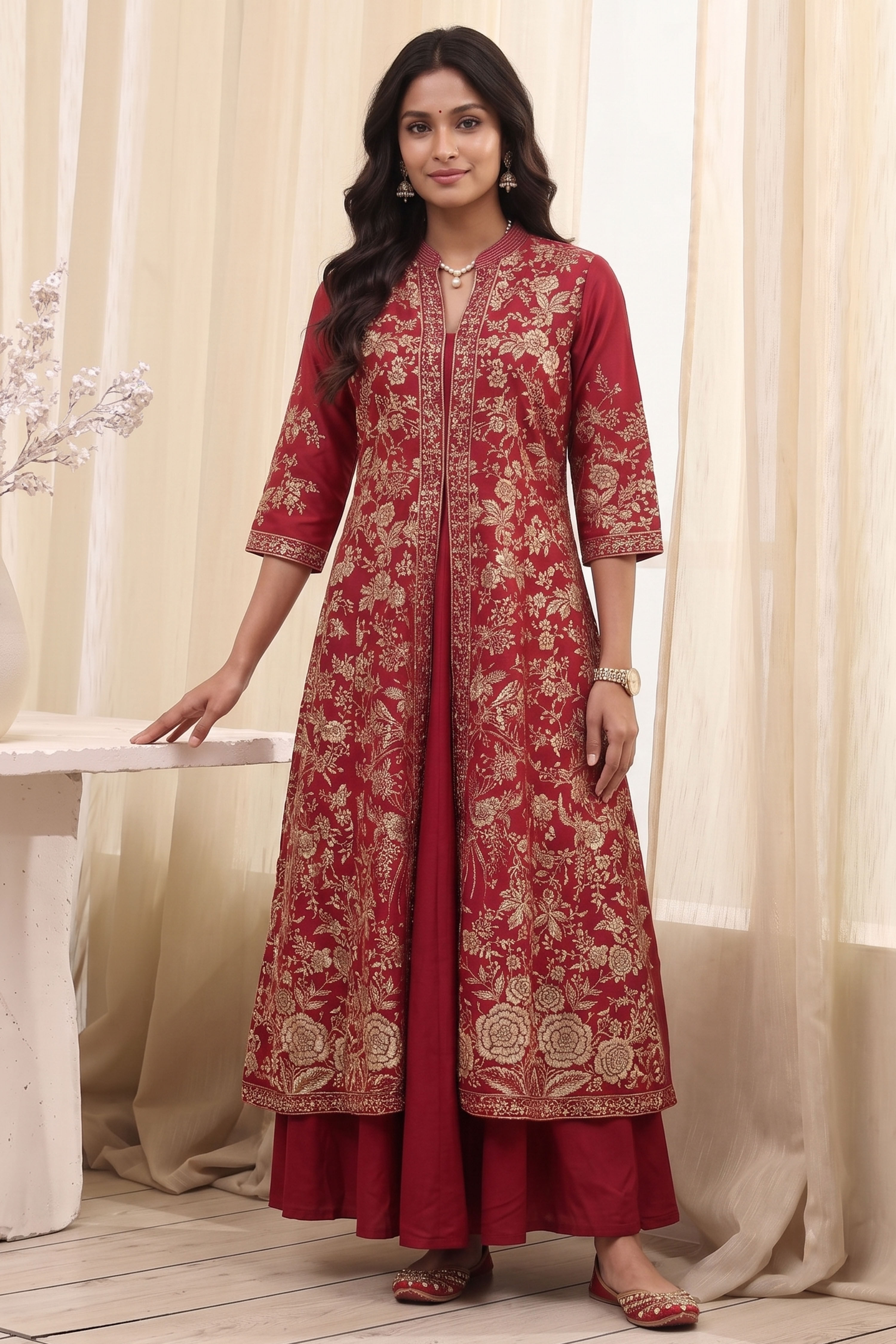 Green Maroon Polyester Straight Dress image number 6