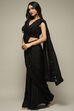 Black Silk Gathered Solid Kurta Suit Set image number 3