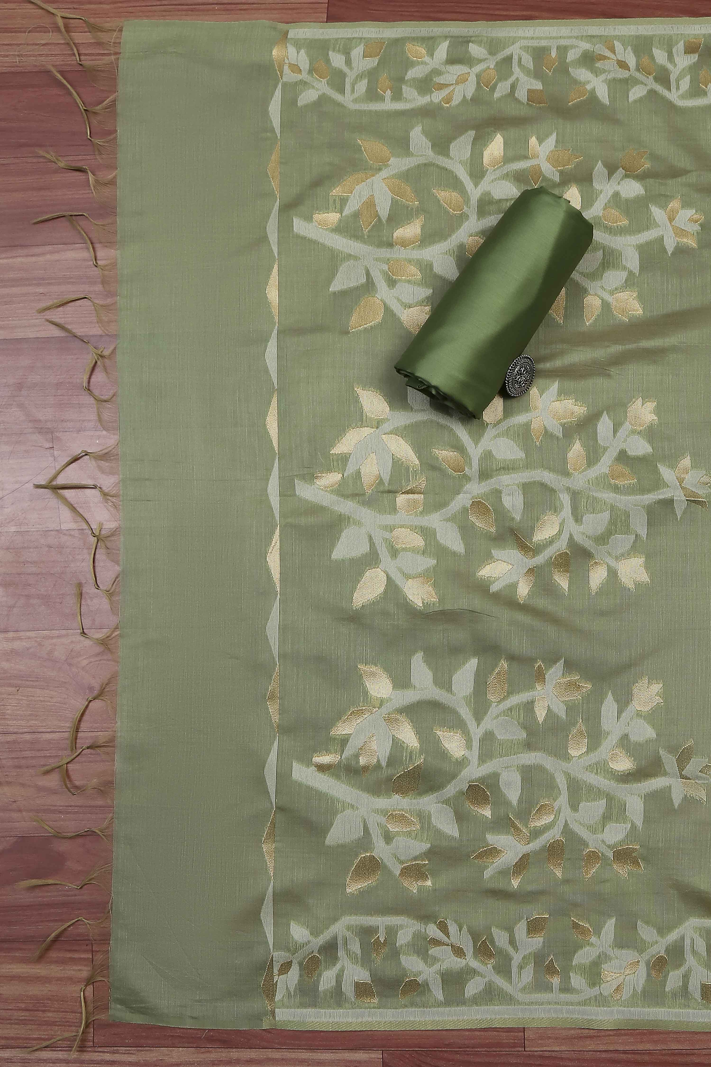 Rust Cotton Jamdani Unstitched Suit Set image number 3