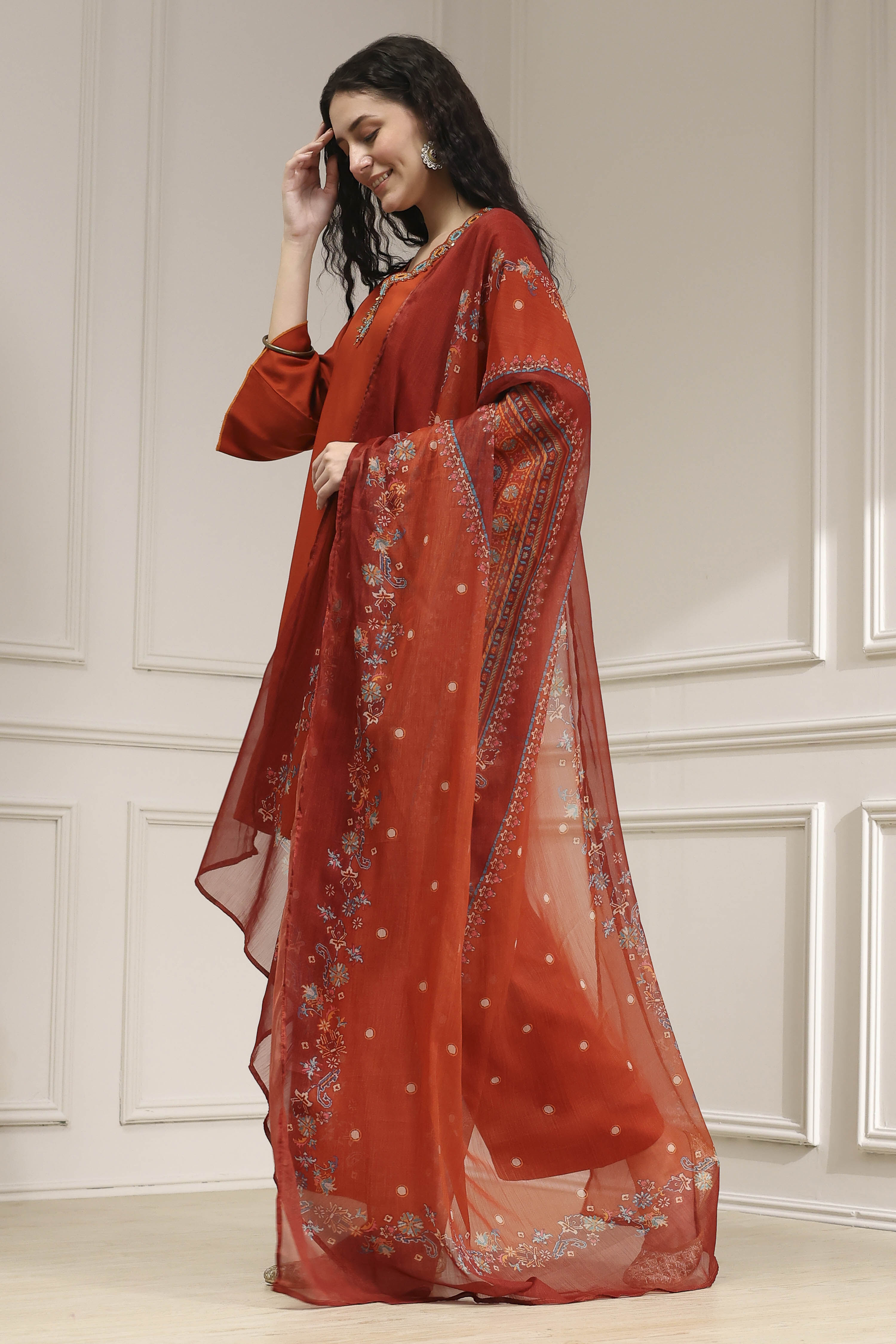 Burnt Orange Solid Relaxed Straight Suit Set image number 3