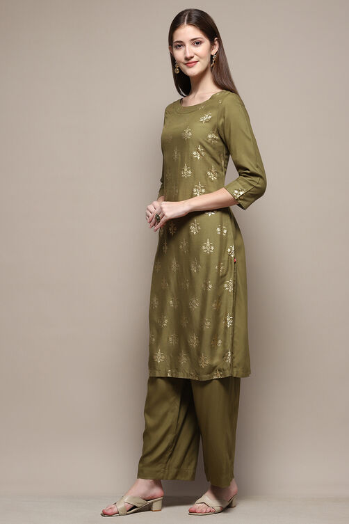 Light Pink Rayon Straight Kurta Palazzo 2 Piece Set image number 3