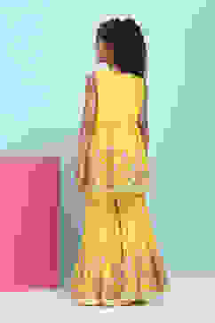 Yellow Cotton Printed Peplum Suit Set image number 4