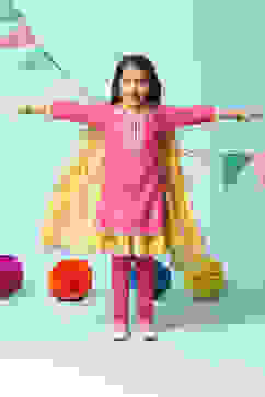 Pink Cotton Blend Straight Kurta Churidar Suit Set image number 0