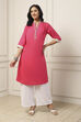 Pink Cotton Solid Straight Kurta image number 5