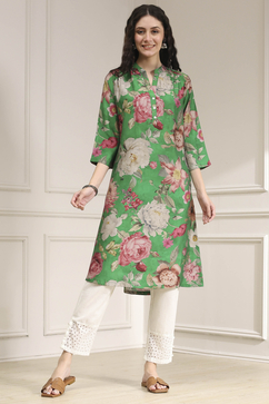 Green Floral Printed Straight Kurta
