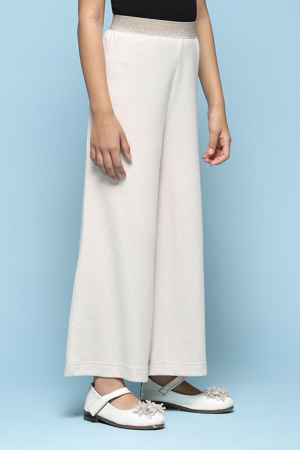 Ivory Cotton Solid Pants image number 3