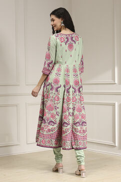 Sage Green Cotton Printed Anarkali Suit Set image number 4