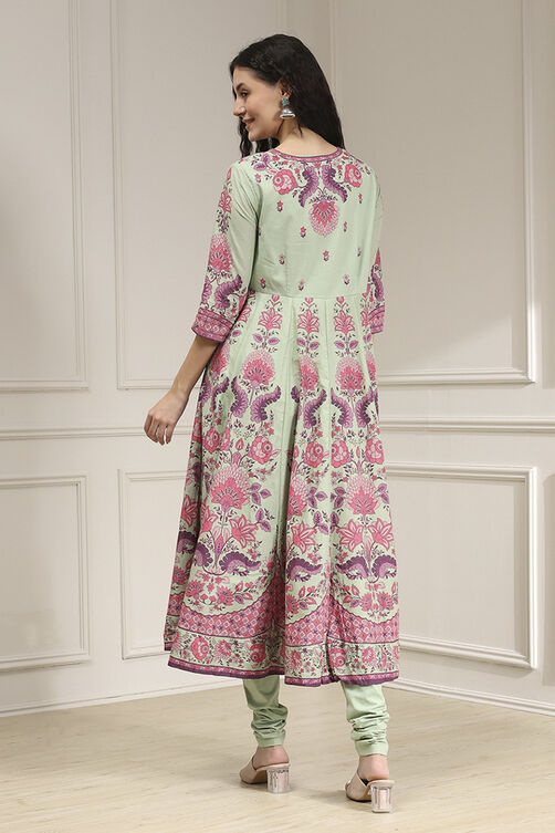 Light Pink Cotton Printed Anarkali Suit Set image number 4