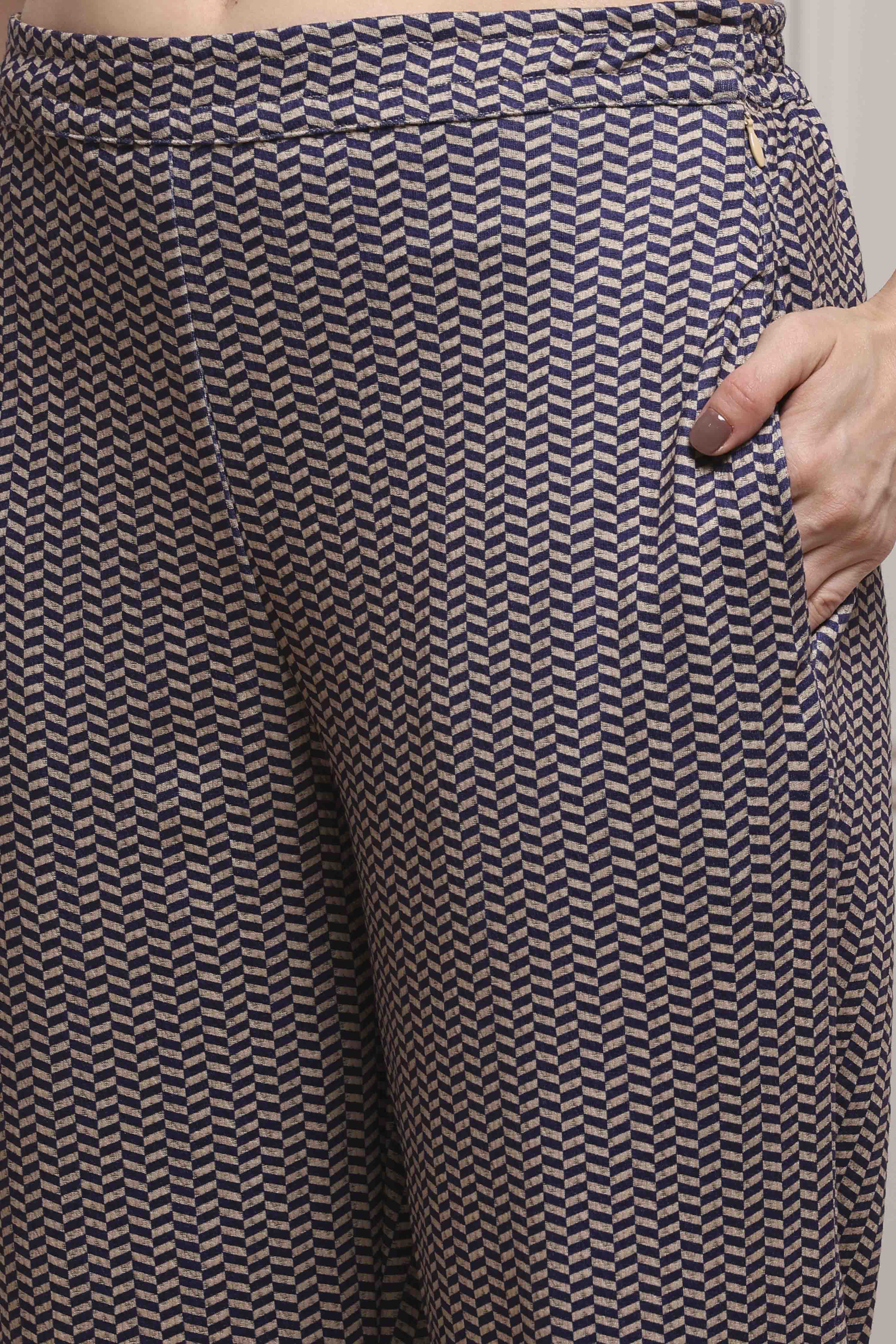 Blue Polyester Straight Printed Kurta Pants Set image number 2