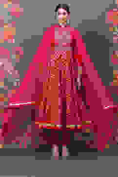 Rohit Bal Fuchsia Art Silk Anarkali Yarndyed Suit Set image number 5