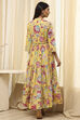 Earthy Blue Cotton Floral Tiered Dress image number 4