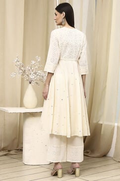 Off White Cotton Anarkali Suit Set image number 4