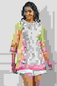 Yellow Cotton Printed Straight Short Kurta image number 4