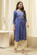 Navy Blue Rayon Straight Kurta Pants Set image number 5