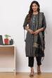 Black Cotton Unstitched Dress Material Suit Set image number 5