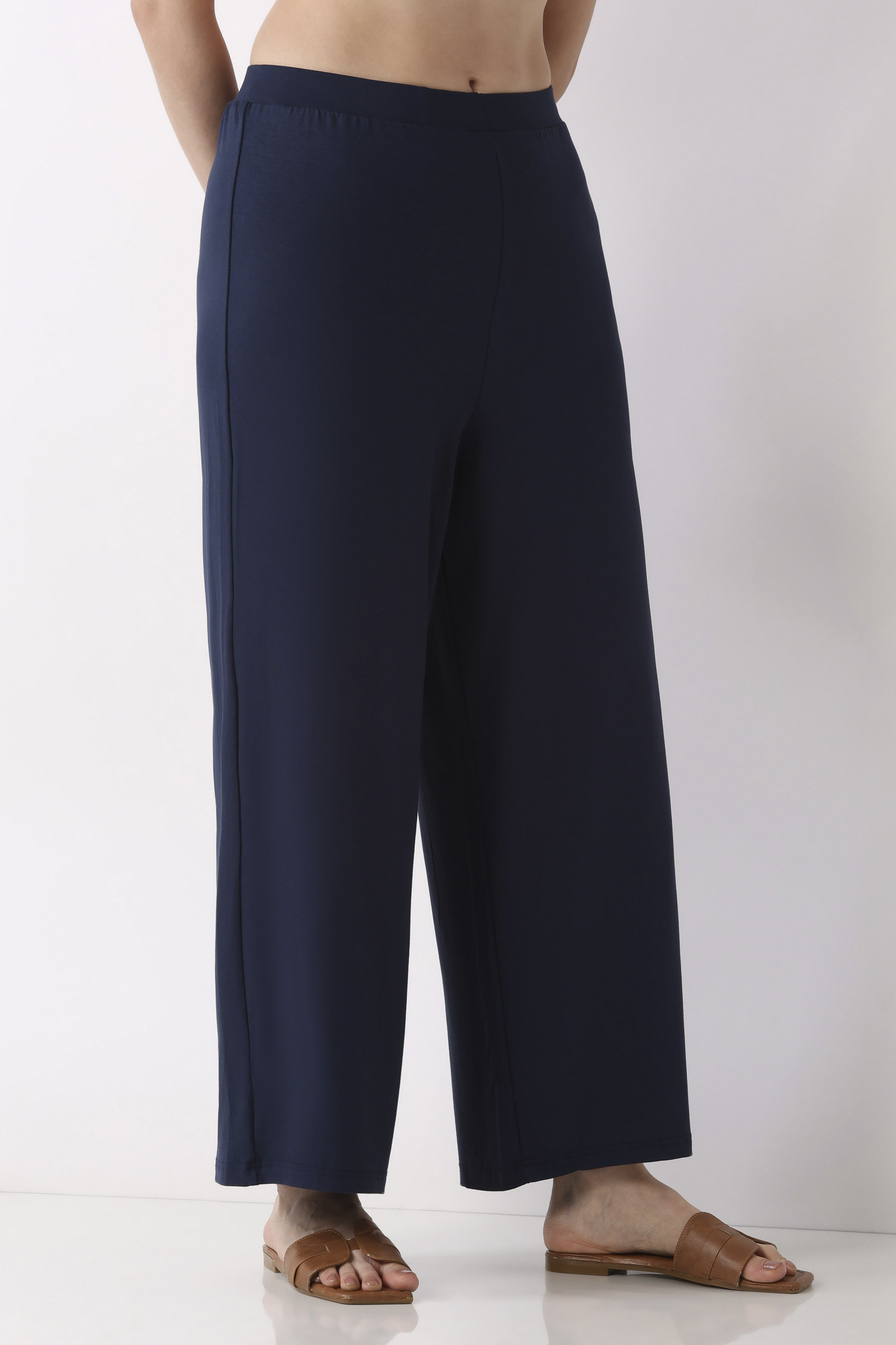 Navy Viscose Lycra Relaxed Palazzos image number 3