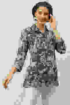 Indigo LIVA Straight Printed Shirt image number 0