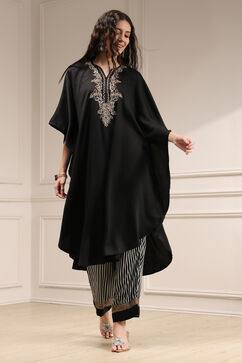 Black Modal Solid Kaftan Fusion Kurta Set image number 4
