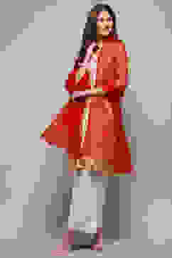 Red Embroidered Nylon Dupatta image number 2