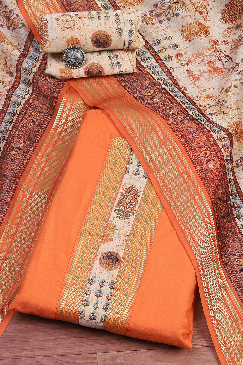 Maroon Cotton Handloom Unstitched Suit Set image number 0