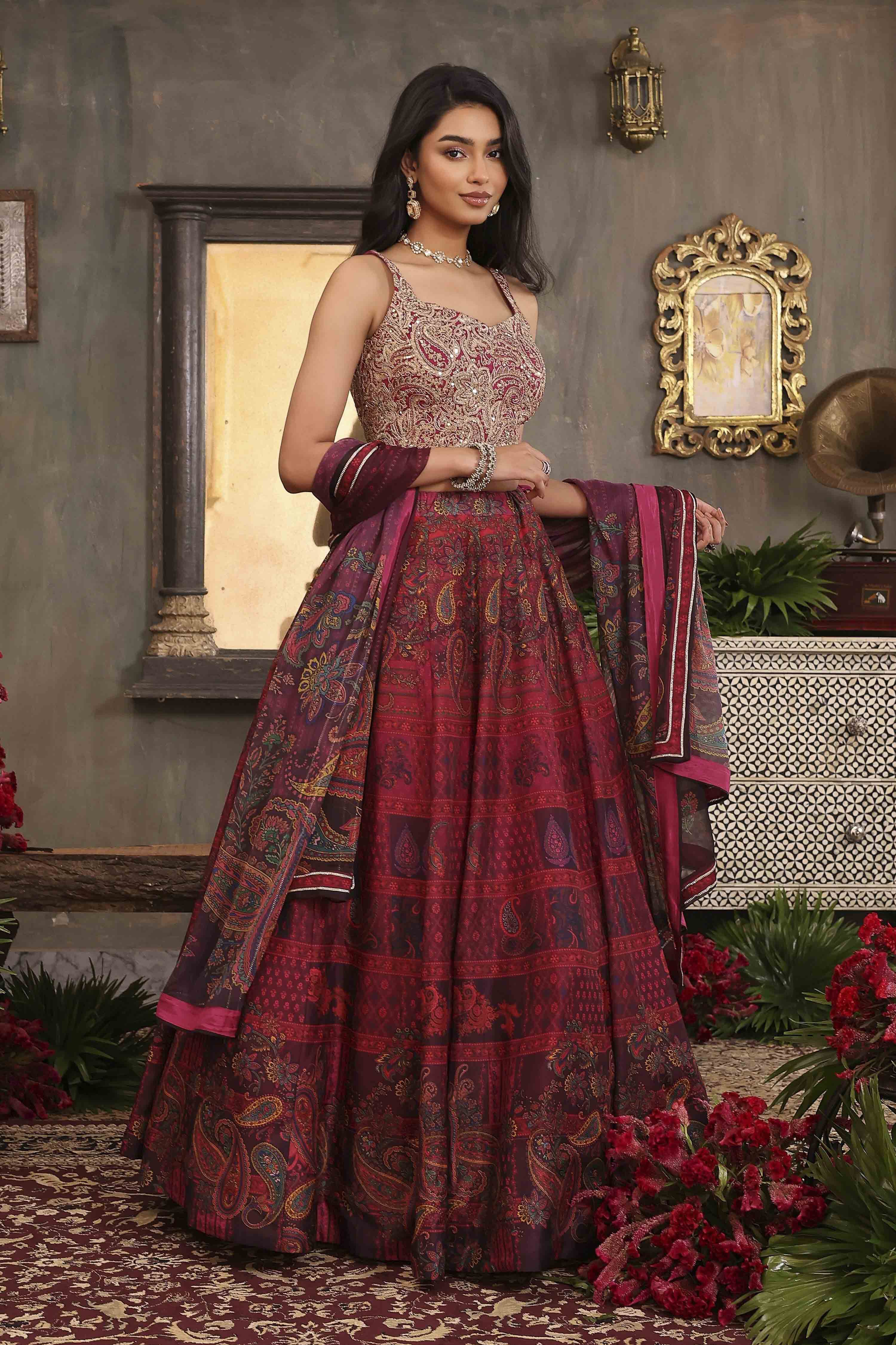 Pink Chanderi Digital Printed Lehenga Set image number 5