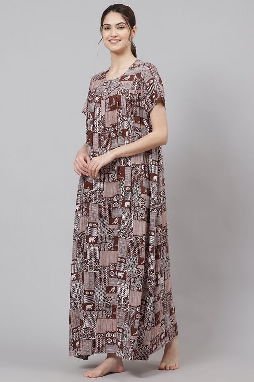 Brown Straight Viscose Printed Sleepwear image number 3