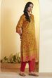 Mustard Cotton Floral Printed Straight Kurta image number 3
