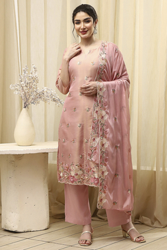 Coral Tissue Machine Embroidered Unstitched Suit Set image number 1