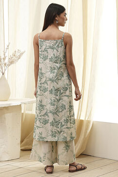 Green Cotton Floral Strappy Straight Kurta Set image number 4