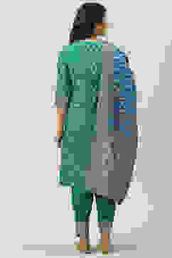 Peacock Green Art Silk Straight Kurta Salwar Suit Set image number 4