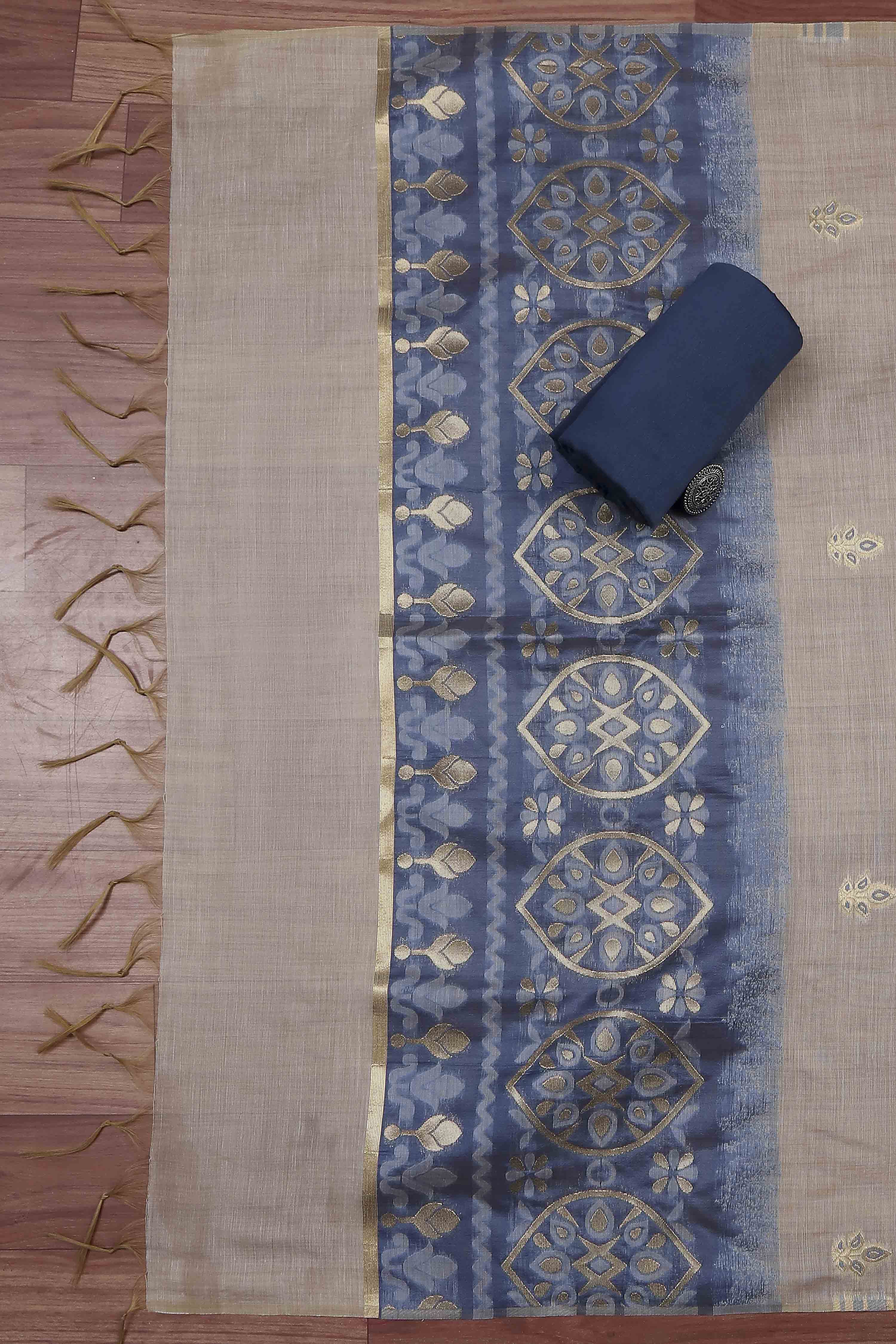 Blue Cotton Jamdani Unstitched Suit Set image number 3