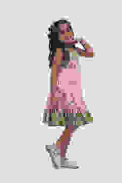 Pink Viscose Rayon Printed Tiered Dress image number 2