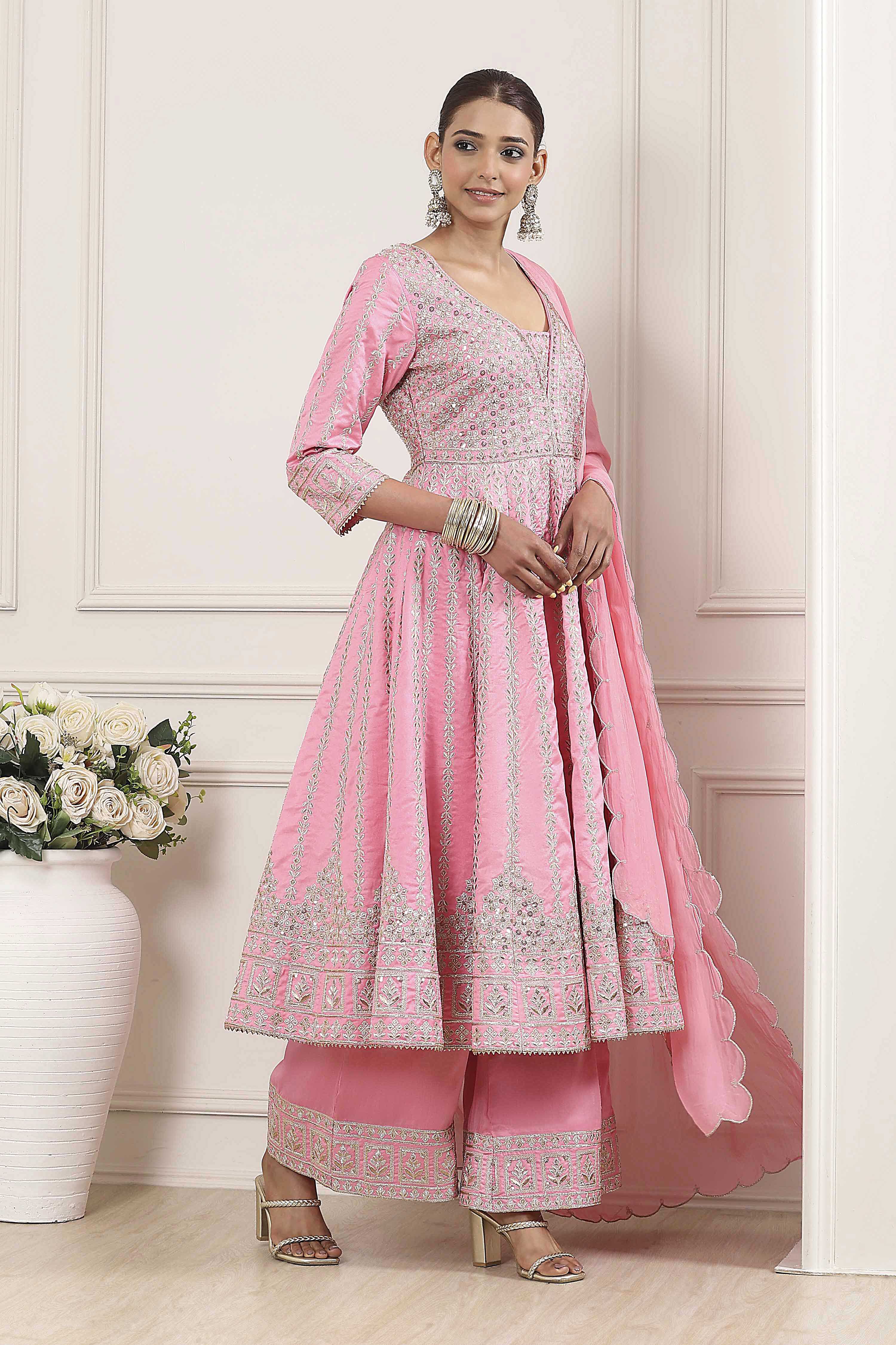white christmas dresses Brown Pure Cotton Silk Anarkali Kurti Set main image 1