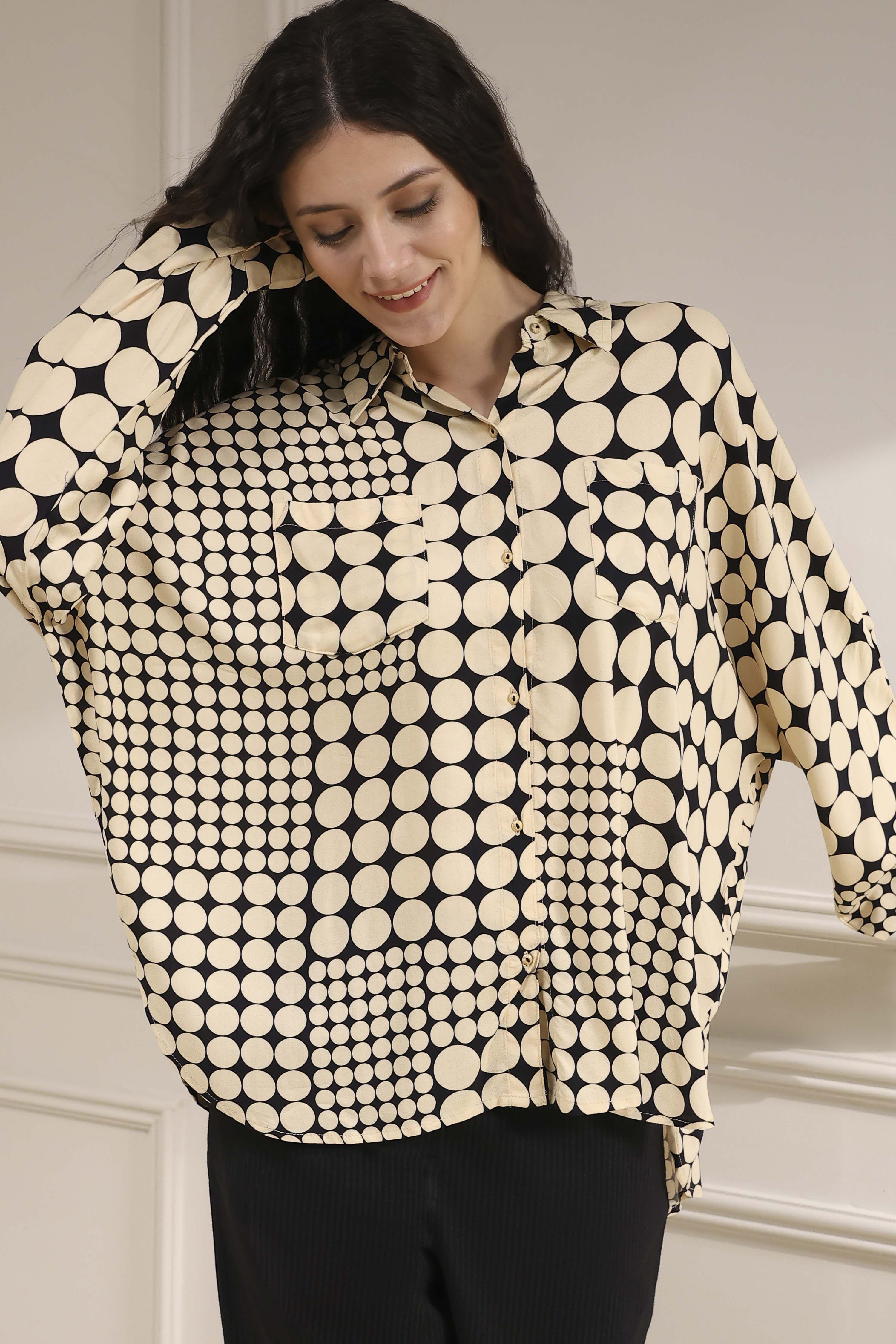 Ivory Viscose Asymmetric Printed Top image number 5