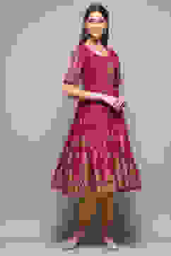 Wine Cotton Printed Short Kurti image number 5