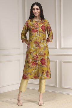 Yellow Floral Printed Straight Kurta image number 5