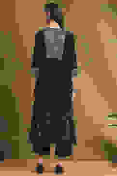 Black Cotton Printed Festive A-Line Suit Set image number 4