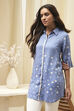 Blue Printed High-Low Short Kurta image number 6
