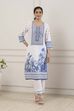 Blue Cotton Ethnic Motifs Printed Straight Kurta image number 5