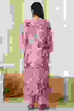 Pink Modal Floral Printed Straight Kurta Set image number 4