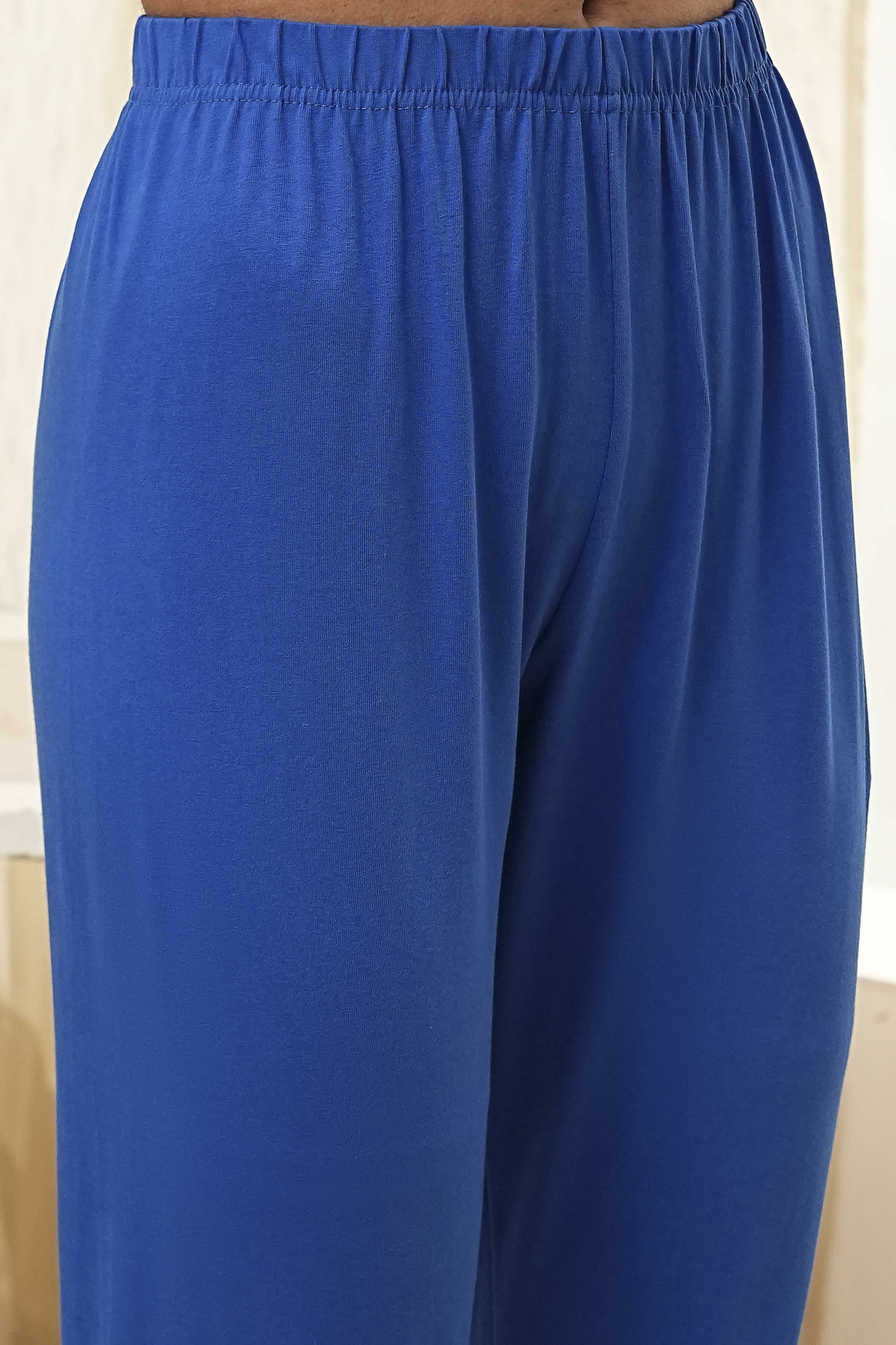 Blue Cotton Embroidered Anarkali Suit Set image number 2