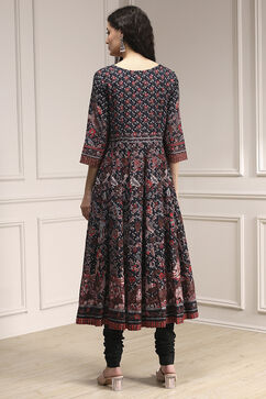 Black Cotton Fitted Anarkali Suit Set image number 4