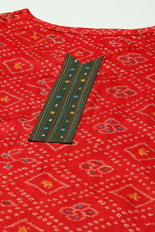 Red Satin Unstitched Suit Set image number 2