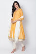 Yellow Poly Cotton Front Open Kurta Churidar Suit Set image number 4